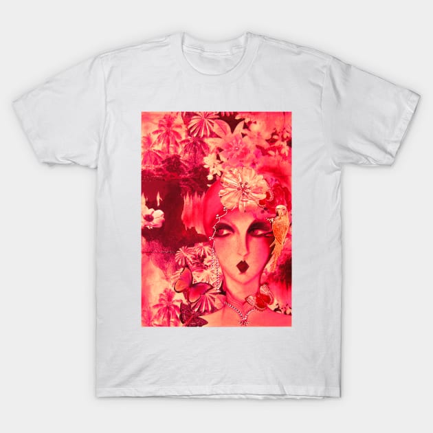 DEEP BLUSHED PINK ART DECO FLAPPER BUTTERFLIES BIRDS ROSES, ART COLLAGE POSTER T-Shirt by jacquline8689